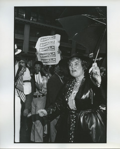 Bella Abzug outside after announcing candidacy
