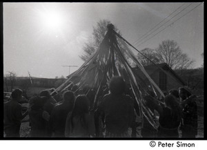 Revelers dancing around the Maypole, Packer Corners commune