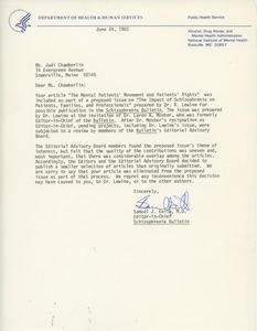Letter from Samuel J. Keith to Judi Chamberlin