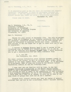 Letter from Judi Chamberlin to Lee S. Weinberg