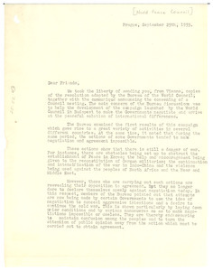 Letter from World Peace Council to W. E. B. Du Bois