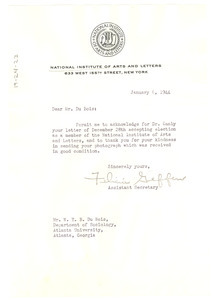 Letter from National Institute of Arts and Letters to W. E. B. Du Bois
