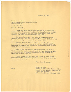 Letter from W. E. B. Du Bois to World Federation of Democratic Youth
