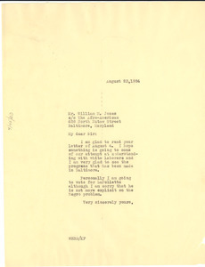 Letter from W. E. B. Du Bois to William M. Jones