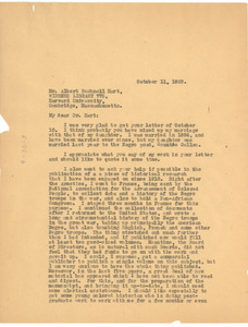 Letter from W. E. B. Du Bois to Albert Bushnell Hart