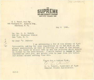 Letter from Fisk University Alumni Association to W. E. B. Du Bois