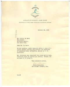 Letter from Modern Library to W. E. B. Du Bois