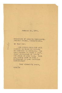 Letter from W. E. B. Du Bois to Lincoln University