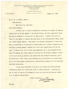 Letter from Albert R. Mann to W. E. B. Du Bois