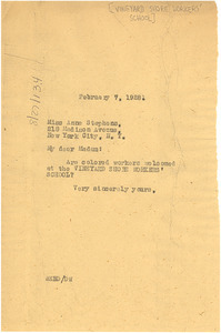 Letter from W. E. B. Du Bois to Vineyard Shore Workers' School