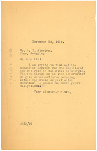 Letter from W. E. B. Du Bois to A. T. Atwater