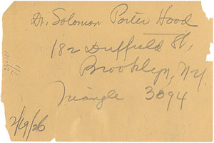 Address of Solomon Porter hood