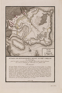 Attaques des retranchemens devant le fort Carillon en Amérique par les anglais commandés par le général Abercrombie contre les français aux ordres su Marquis de Montcalm le 8 Juillet 1758