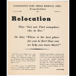 Washington Park Urban Renewal Area newsletter, number 2, February 1966