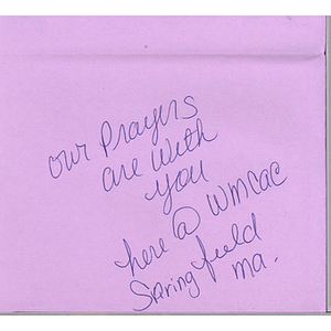 Card from a woman at the Western Massachusetts Correctional Alcohol Center