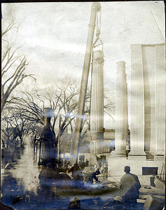 Public library, construction, raising columns