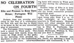 "No Celebration on Fourth" - Hudson News-Enterprise article