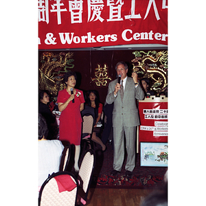 Politician Scott Harshbarger addresses group gathered for Chinese Progressive Association's 20th Anniversary Celebration