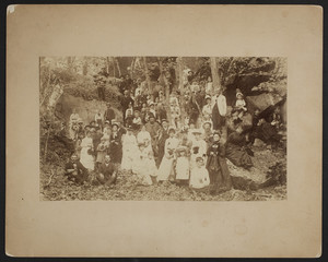 Congregation in the woods for a picnic, Westborough, Mass., 1885