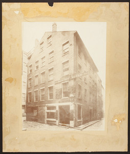 Exterior view of the Old Hancock House or Hancock House Exchange, Corn Court, Boston, Mass., ca. 1886