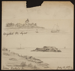 Murphy's Wharf, Hospital Point Light [Beverly, Mass.?], and John Baker's Island.