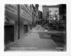 Sidewalk north side Hayward Place, 580 Washington St., east side, sec.3, Boston, Mass., November 6, 1904