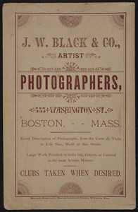 Envelope for J.W. Black & Co., artist photographers, 333 Washington Street, Boston, Mass., undated