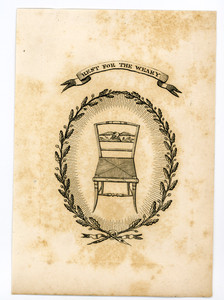 Trade card for furniture with an illustration of a chair, location unknown, undated