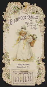 Trade card for Glenwood Ranges, Cades & Rann, Island Pond, Vermont, November 1899
