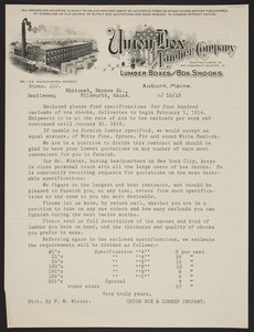 Letterhead for Union Box and Lumber Company, lumber boxes and box shooks, 98-104 Washington Street, Auburn, Maine, dated September 18, 1913