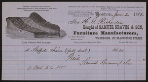 Billhead for Samuel Graves & Son, furniture manufacturers, 139 Blackstone Street, Boston, Mass., dated June 2, 1876