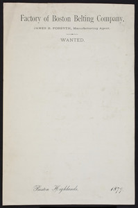 Letterhead for the Factory of Boston Belting Company, Boston Highlands, Mass., 1879