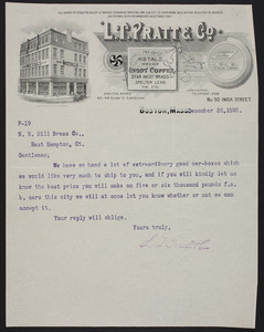 Letterhead for L.T. Pratt & Co., dealers in metals, No. 50 India Street, Boston, Mass., dated December 26, 1895