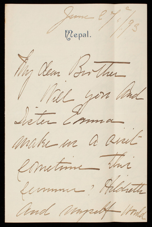 Julia Bloodgood to Thomas Lincoln Casey, June 27, 1893