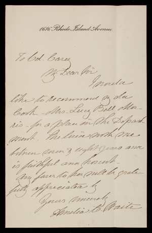 Amelia Waite to Thomas Lincoln Casey, May 10, 1889