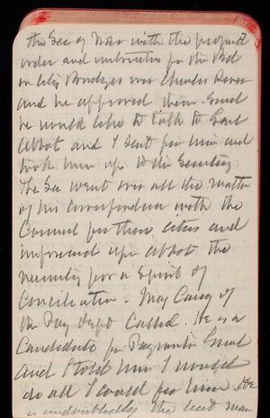 Thomas Lincoln Casey Notebook, November 1889-January 1890, 43, the Sec of War with the proposed