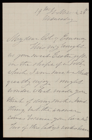 [Alice W. Babcock] to Thomas Lincoln Casey, March 28, 1883