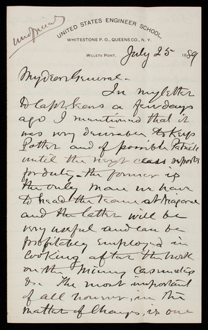 [William] R. King to Thomas Lincoln Casey July 25, 1889