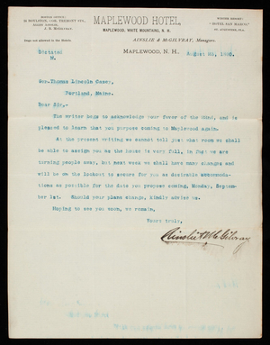 Ainslie & McGilvray to Thomas Lincoln Casey, August 23, 1890