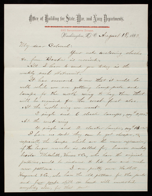 Bernard R. Green to Thomas Lincoln Casey, August 18, 1883