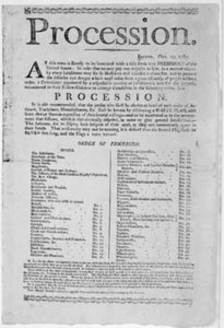 Procession. Boston, Oct. 19, 1789. As this town is shortly to be honoured with a visit from the President of the United States
