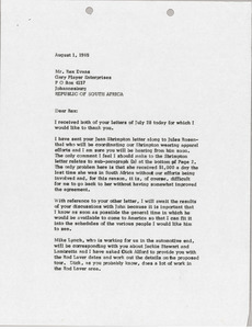 Letter from Mark H. McCormack to Rex B. Evans