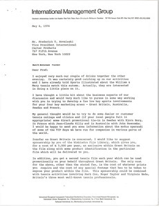 Letter from Mark H. McCormack to Frederick T. Kovaleski