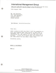 Letter from Mark H. McCormack to Sol Kerzner