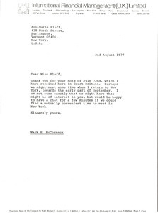 Letter from Mark H. McCormack to Ann-Marie Pluff
