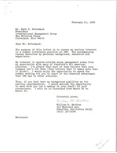 Letter from William M. Matthes to Mark H. McCormack