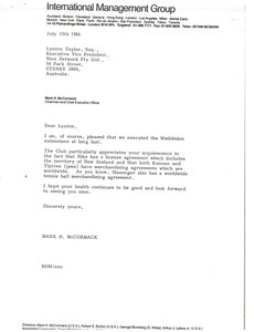 Letter from Mark H. McCormack to Lynton Taylor