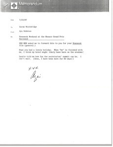 Memorandum from Ayn Robbins to Sarah Wooldridge