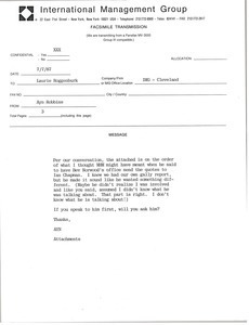 Fax from Ayn Robbins to Laurie Roggenburk