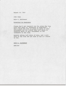 Memorandum from Mark H. McCormack to John Oney